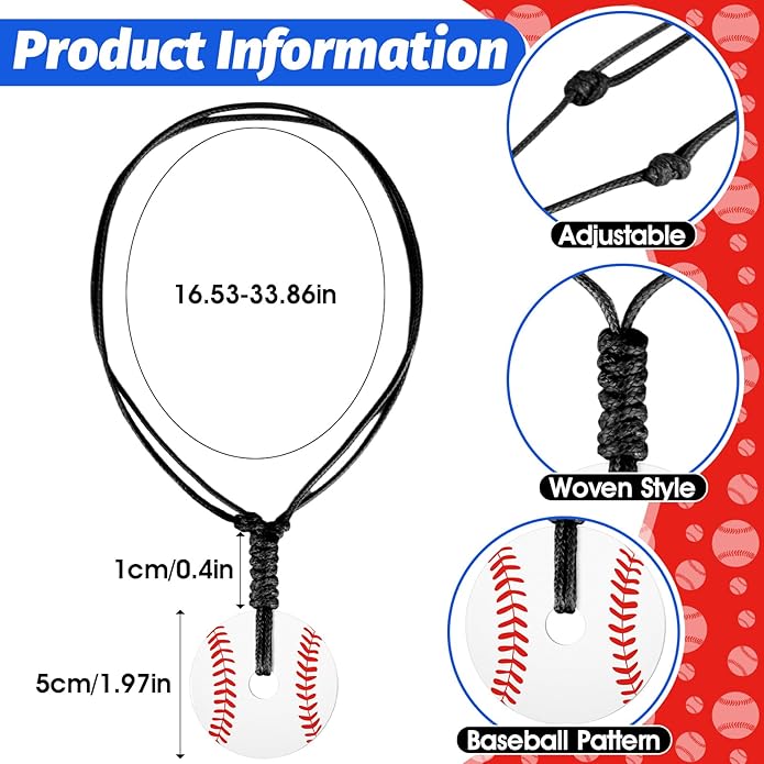 Baseball Pendant Necklace, Adjustable Baseball Game Day Drip Necklace for Men Women Fan Lovers Coach Team