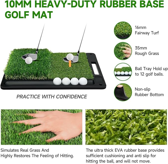 Golf Net: 10x7ft Golf Hitting Practice Net for Use，with Heavy-Duty Base Dual-Turf Mat，Suitable for Various Indoor and Outdoor Scenarios，Scenes Such As Garages, Backyards, Sandy Areas, Lawns, Etc