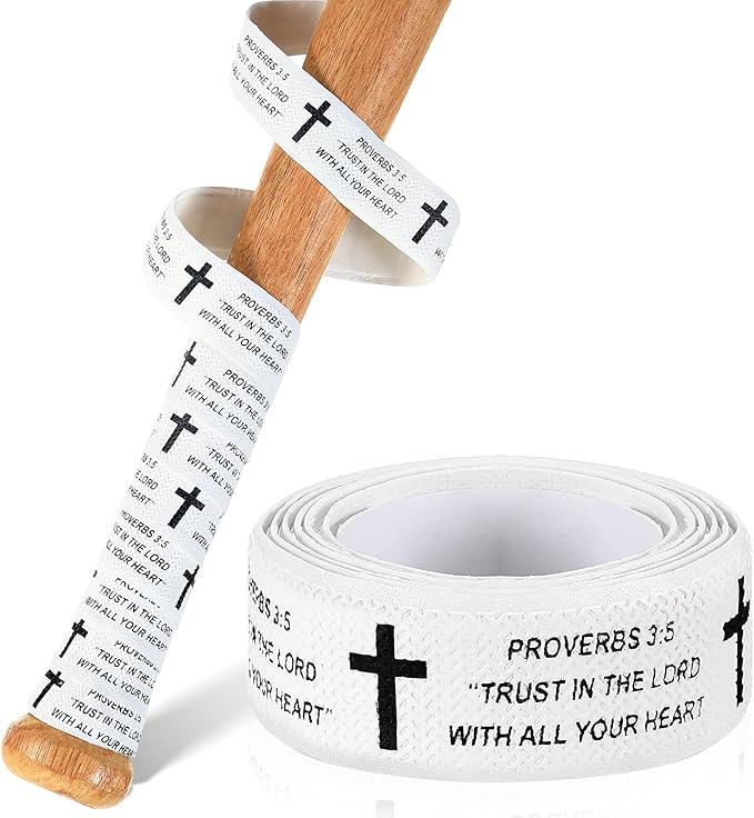 Pushglossy Christian Baseball Bat Grip Tapes 1.5mm Faith Cross Bat Grip Tape, Precut Full Adhesive Baseball Wrist Tape Scripture Design Non-Slip Religious Baseballs Grips Tapes