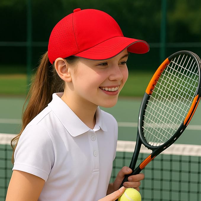 Girls Criss Cross Ponytail Hat Mesh Baseball Cap Kids Quick Dry Ponycap Hats Outdoor Summer Sports Hat Age 7-12