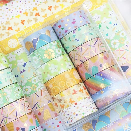 Candy Color Washi Tape Set 12 Rolls Bronzing Decorative Holiday Arts and Craft - Image 6