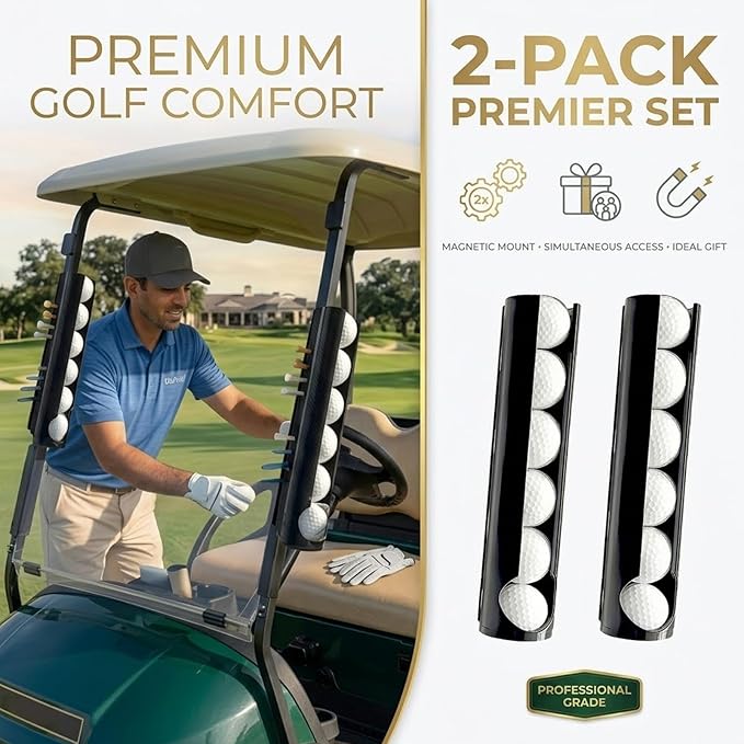 2 PACK Magnetic Golf Cart Ball Holder for Golf Cart Front Strut,3-in-1 Magnetic Golf Ball Holder and Dispense,Quick-Access Storage for Golf Balls,Tees,Heavy Duty Magnet Mount for Any Metal Surface