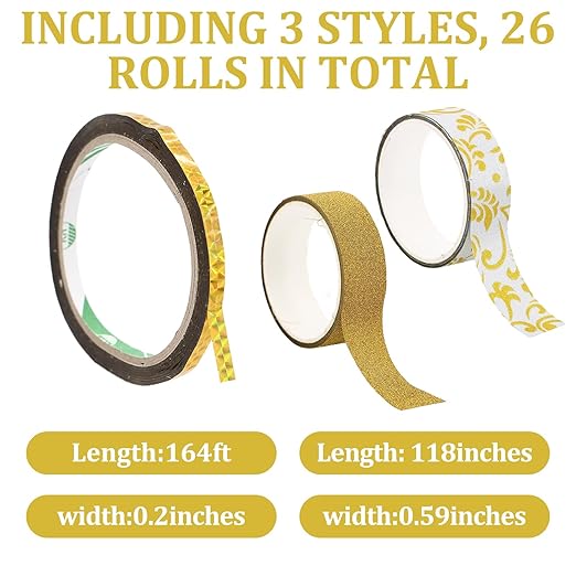 26 Rolls Glitter Washi Tape, Colored Masking Tape Set, 5mm/15mm Decorative Tape - Image 2