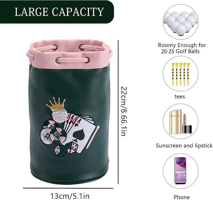 PINKTEE Golf Valuables Pouch Leather Golf Tee/Ball Bag with Drawstrings Bucket Waist Design, Golf Accessories Organizer for Women Men