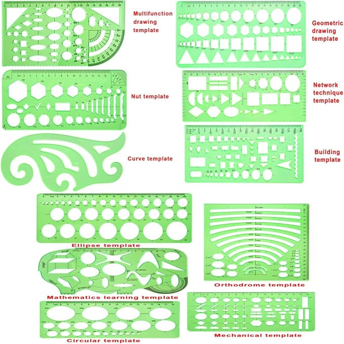 11 Pieces Geometric Drawings Templates Stencils Plastic Measuring Template - Image 2