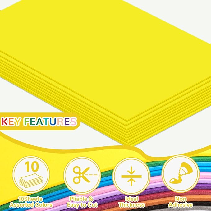 10 Pack Foam Sheets Craft 8 x 12 inch, Eva Color Foam Paper - Image 3