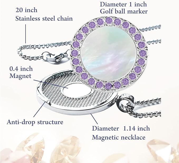 Golf Ball Marker Necklace, Pearl Crystal Ball Marker, Golf Accessories, Golf Gifts, Golf Ball Markers for Women
