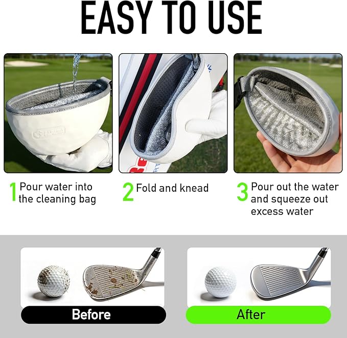 GAIARENA Golf Cleaning Bag Pouch Golf Ball Washer Club Cleaner with Scrub and Wipe Cloth Gifts Ideas for Golfers On-Course Golf Accessories