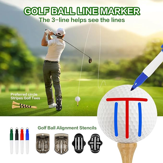30Pcs Golf Accessories Kit with Towel, Club Brush & Groove Cleaner, Golf Balls, Tees, Score Counter, Ball Line Marker Tool, Divot Repair Tool Color Ball Markers Pen–Golf Gift for Men Golfers