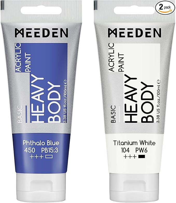 MEEDEN Acrylic Paint Phthalo Blue: Bundled - 100ml/3.38oz x 2 Bulk Heavy Body by MEEDEN