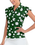 Soneven Womens Petal Sleeve Golf Shirts Moisture Wicking Lady Golf Apparel Print Tennis Sport T Shirt