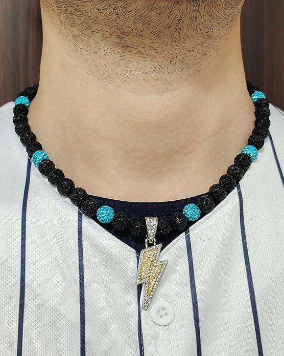 Baseball Necklace for Men 16/18/20 Inch Bling Ice Collection Lightning Bolt Pendant Necklace for Women Rhinestone Clay Beaded Discoball Accessories Gifts for Baseball Team Players Lovers