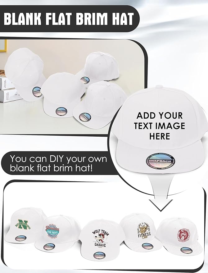 10 Pack Blank Snapback Hats for Men Flat Brim Hats Baseball Caps Bulk