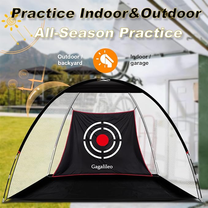 Gagalileo Golf Hitting Net Backyard Driving: 10x7FT Professional Backstop with Silent Velvet Target Portable Practice for Men Dad Complete Sport Set Gift