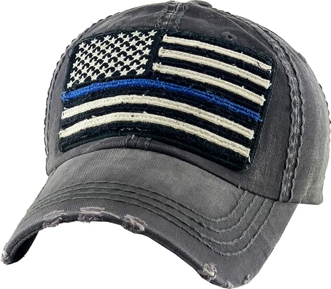 KBETHOS Flag USA America Military Thin Blue Line Thin Red Line Vintage Distressed Baseball Cap Dad Hat Unisex Adjustable…