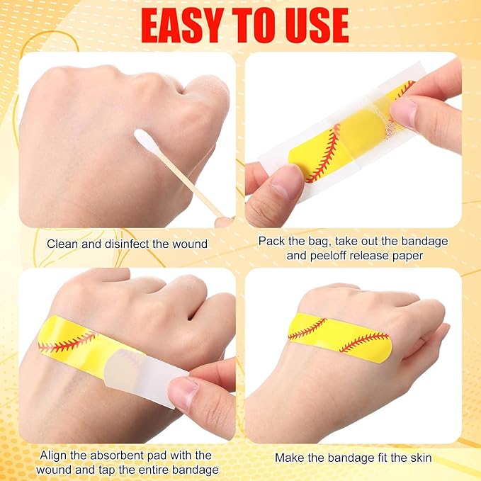 Geiserailie 120 Pieces Softball Bandages Fabric Adhesive Finger Bandages Waterproof Flexible Travel First Aid Supplies for Softball Team Boys Girls Fans Party Supplies