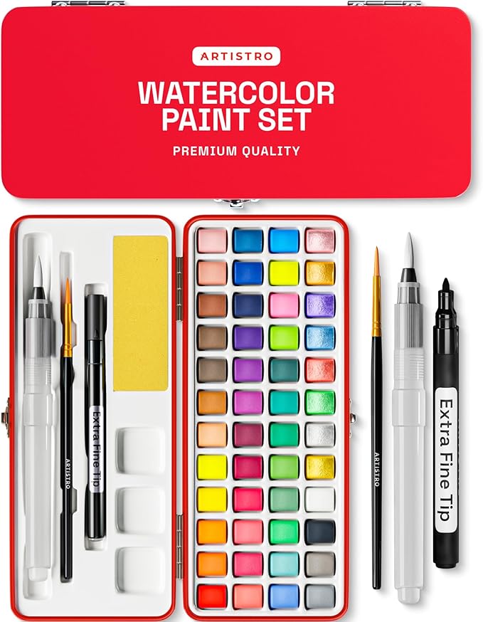 ARTISTRO Watercolor Paint Set in Portable Box, Includes Metallic and by ARTISTRO
