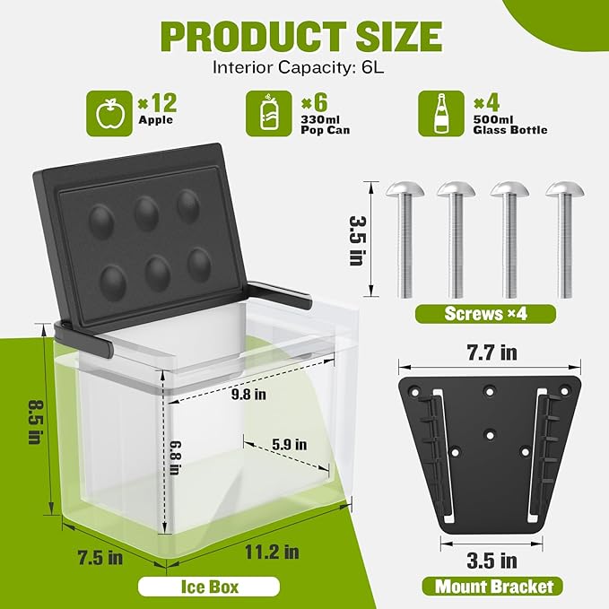Golf Cart Cooler Fits Club Car Precedent Tempo Onward, Club Car Precedent Ice Chest with Mounting Bracket Kit, 48 Hours Cooling Cooler, Universal 6L Large Capacity Ice Chest OEM#102588101
