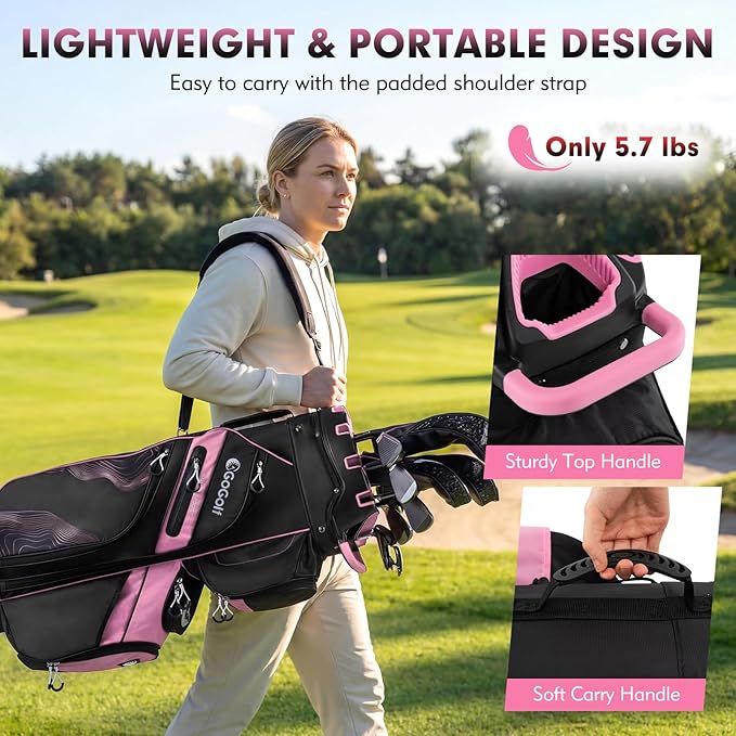 Tangkula Golf Cart Bag with 14-Way Full Length Dividers, 6 Molded Lock Top Golf Club Bag with 11 Pockets, Cooler Bag, Padded Strap, Handles, Umbrella Holder & Rain Hood