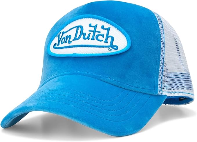 Von Dutch Unisex Trucker Hat - Velvet Curved Bill Mesh Back Retro Classic Adjustable Snapback Baseball Cap for Men and Women