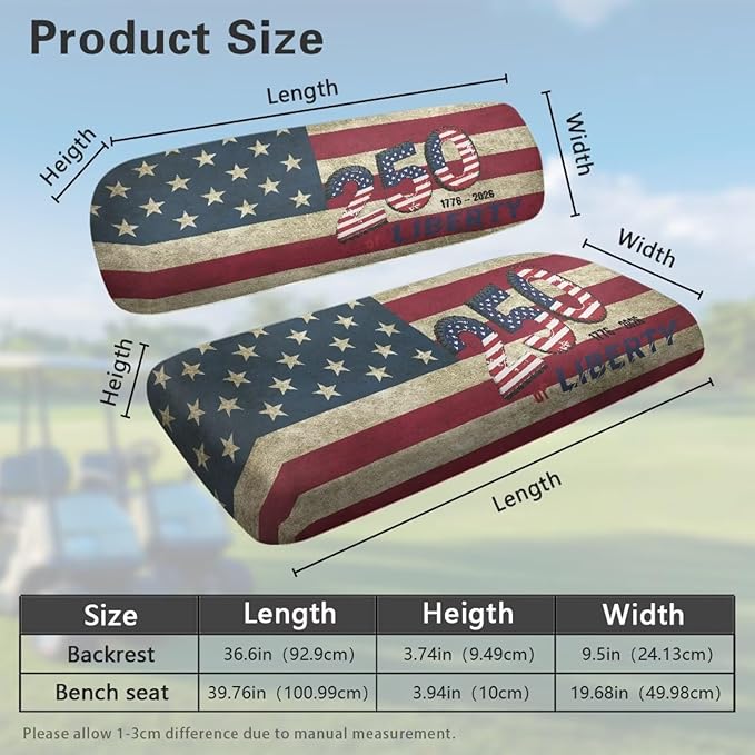 Yewatlles Retro 250th American Flag Universal Golf Cart Seat Cover Dress UP Golf Cart Durable Breathable Material Fit for Club Car, Easy to Install