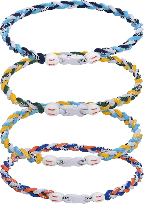 4 Pieces Baseball Necklaces for Boys,Three Braided Rope Tornado Sports Titanium Necklaces,Christmas Gifts Baseball Accessories Drip