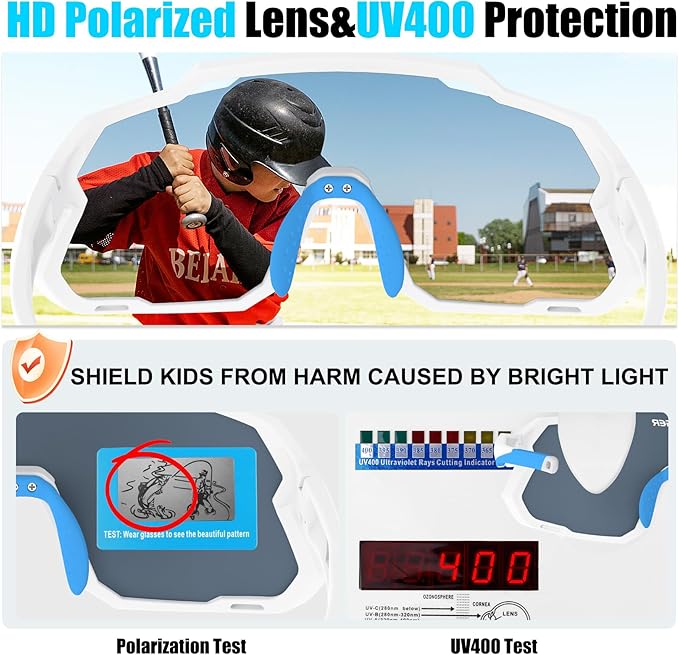 X-TIGER Kids Sunglasses Polarized Youth Baseball Sunglasses for 8-14 boys girls UV400 Sports Softball Cycling Glasses