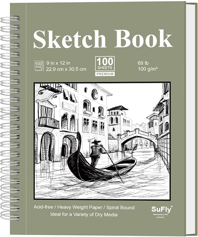 9 x 12 Sketchbook, 68lb/100gsm Sketch Pad 100 Sheets Spiral Bound Acid Free by SuFly