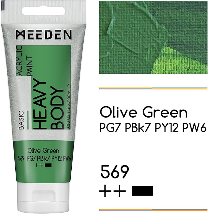 MEEDEN Acrylic Paint Olive Green: Bundled - 100ml/3.38oz x 2 Bulk Heavy Body - Image 2