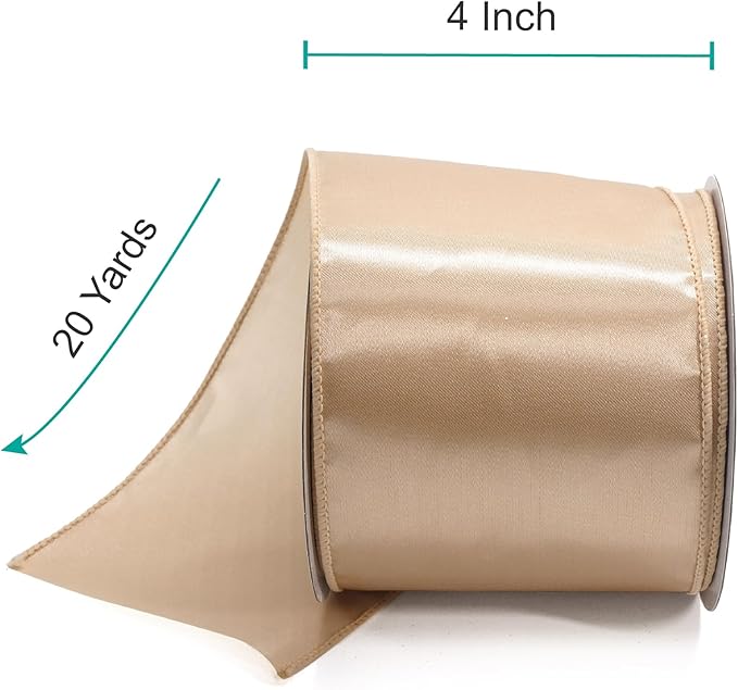 CT CRAFT LLC Satin Wired Ribbon 4 Inch x 20 Yards Champagne Gold - Image 2