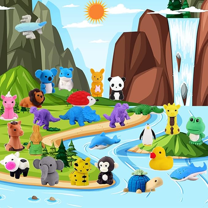 110Pcs Animal Erasers Kids Desk Pets Pencil Erasers 3D Puzzle Eraser Bulk Mini - Image 5