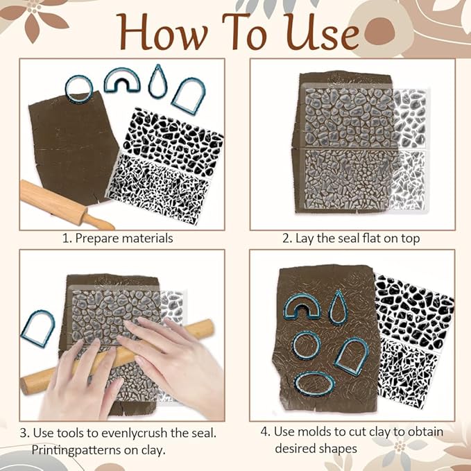 CHGCRAFT Tile Pattern Polymer Clay Texture Sheets Pebble Texture Silicone Clay - Image 3