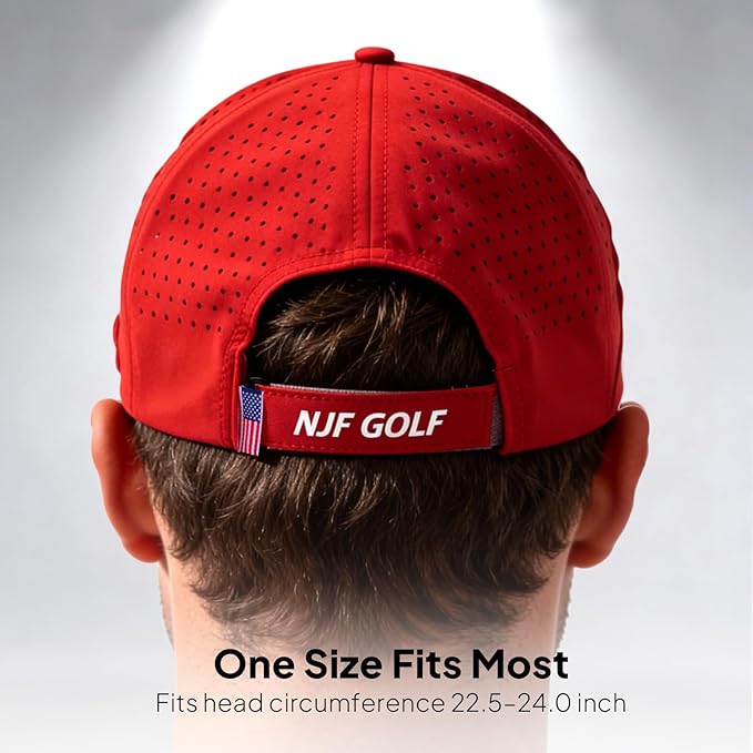 NJF Golf Hat Men - Breathable Mens Golf Hats, Adjustable Rope Hook and Loop Style Cap, Convenient Cap with Tee Holder