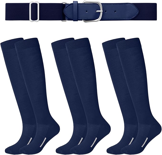 Haysandy Baseball or Softball Sock and Belt Combo Set 3 Football Baseball Socks with Softball Belt for Youth Boys Kids