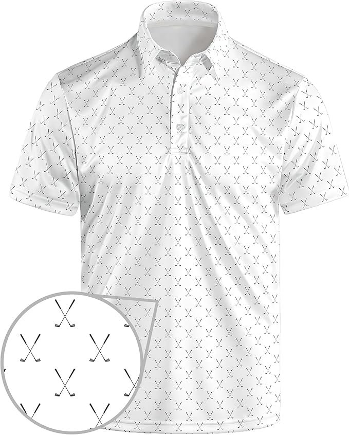 Golf Polo Shirts for Men Funny Print Short Sleeve Golf Shirts Performance Golf Polos