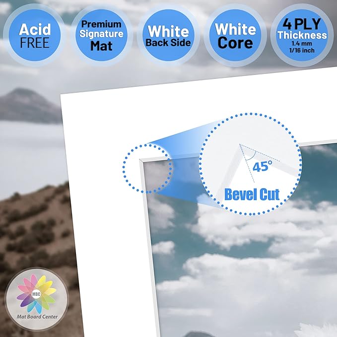Mat Board Center, 16x20 for 12x16 White Photo Picture Mats - Image 3