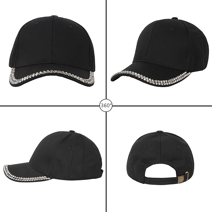 Hoce Fashion Rhinestone Denim Baseball Cap Studded Bling Hat for Women