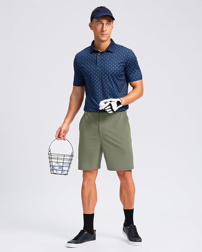 Pudolla Men's Casual Shorts 7"/9"/5" Lightweight Golf Shorts with 3 Pockets Stretch Quick Dry Comfy Work Shorts