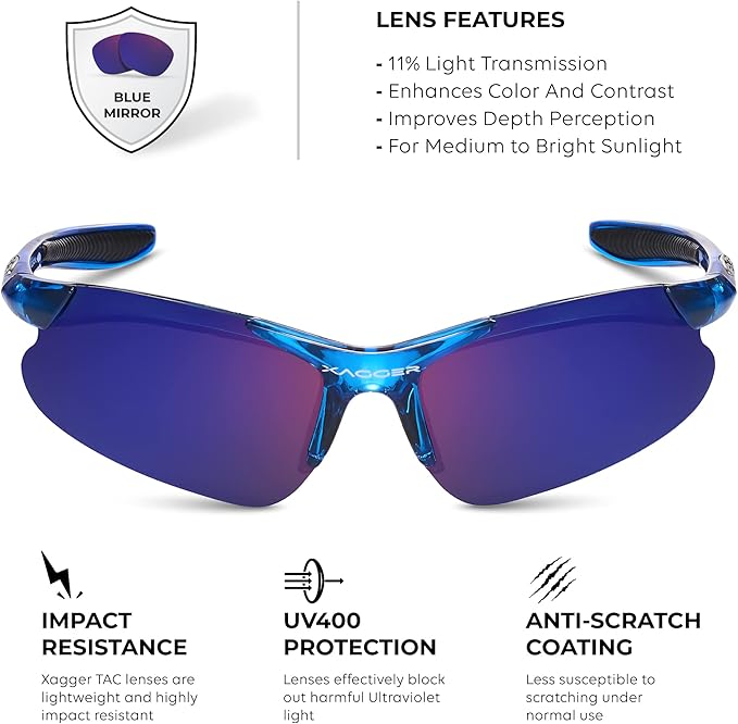 Xagger Kids Youth Polarized Sports Sunglasses for Boys Girls Baseball Softball Glasses TR90 Frame