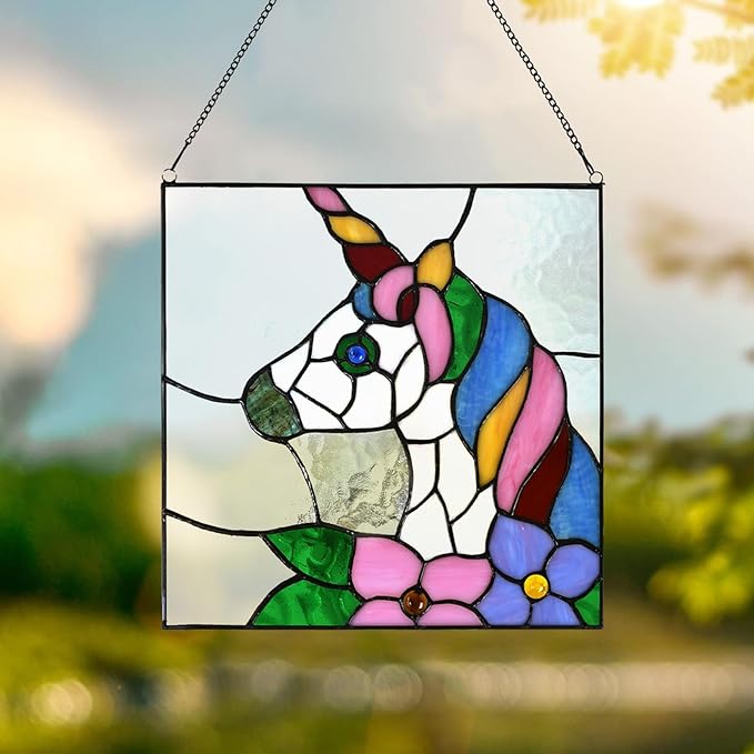 PA0003 Stained Glass Window Panel 12" Wx12 H Window Suncatcher Tiffany Style - Image 3