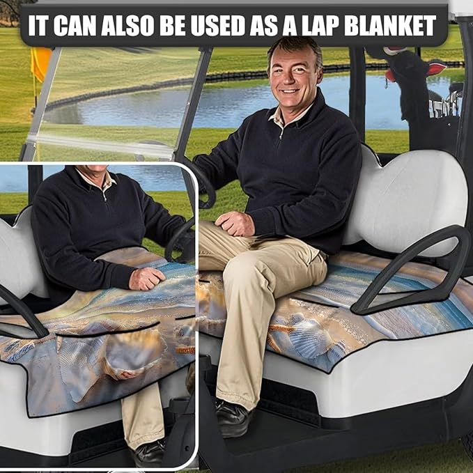 Golf Cart Seat Covers, Universal Golf Cart Seat Towel Blanket with 4 Front Pockets & Nonskid Bottom Fits for Club Car 2 Person Seats Golf Carts