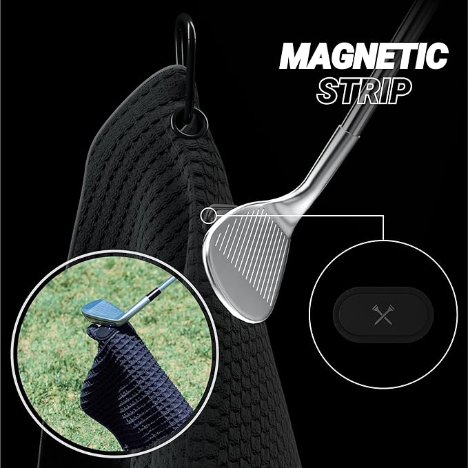 Blue Tees Golf Premium Magnetic Towel - Super Strong Magnet - Microfiber Waffle Design - Silicone Brush - Groove Cleaner - Bag Buckle - Standard & Caddy Sizes
