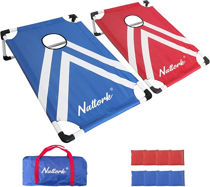 Portable Cornhole Set with 2 Collapsible Cornhole Boards, 8 Cornhole Bean Bags by BASYNOL