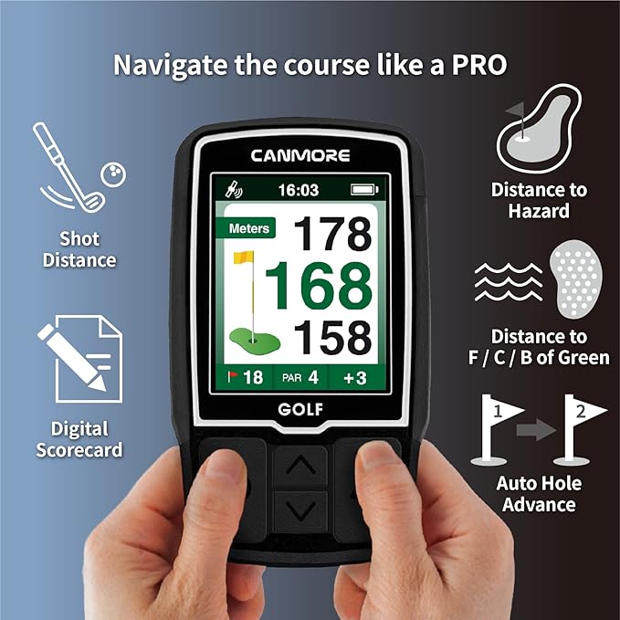 CANMORE HG200 Golf GPS - Water Resistant Full Color 2-Inch Display with 41,000+ Essential Golf Course Data and Score Sheet - Free Courses Worldwide and Growing (Black)
