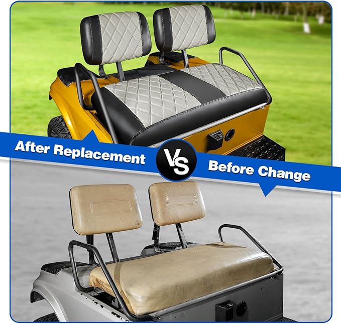 NOKINS Golf Cart Seat Covers Fit Club Car DS Pre-2000 OEM Standard Seat Cushion, Golf Cart Vinyl Diamond Front Seat Covers, Soft/Scratch-Resistant/No Stapler Needed