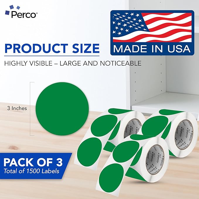 Perco Green 3-Inch Round Circle Dot Sticker Labels - Image 2
