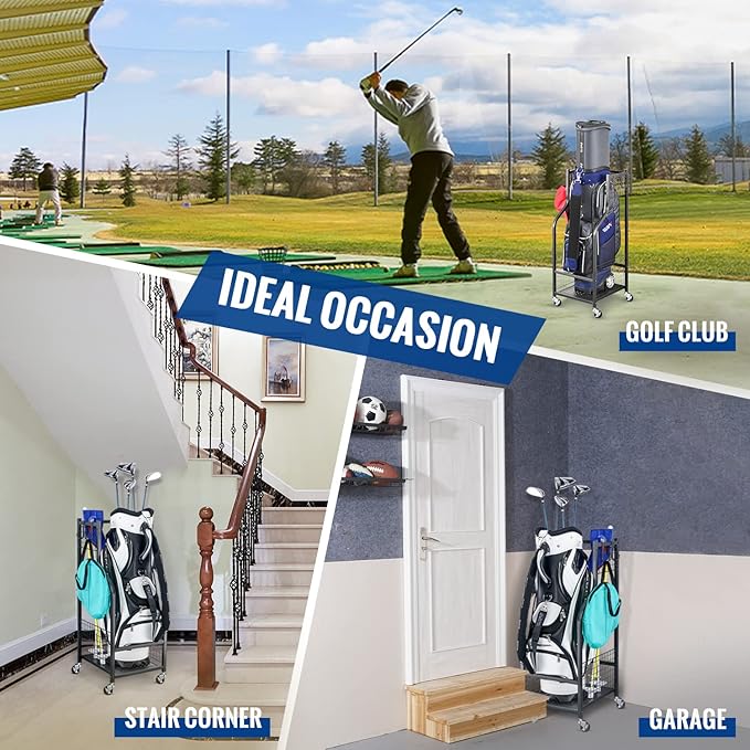 Mythinglogic Golf Storage Garage Organizer, Golf Bag Storage Stand and Other Golfing Equipment Rack, Extra Storage Rack for Golf Clubs