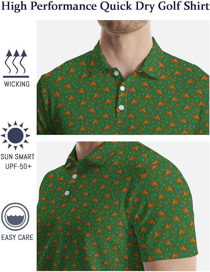 HUURAY Funny Golf Polos for Men Funny Print Short Sleeve Shirts Quick Dry Polo Shirts Hawaiian Shirt Performance Golf Outfits