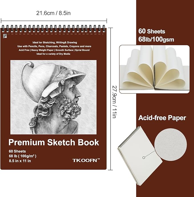 TKOOFN 8.5" x 11" Sketch Book, 600 Sheet Top Spiral Bound Premium Sketchbook - Image 2