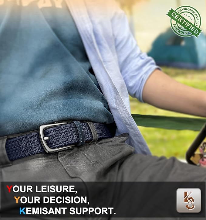 KEMISANT Men's Golf Belt 2 Pack-Braided Woven Stretch Belt for Gift Men Casual Jeans Sports Work 1 3/8"